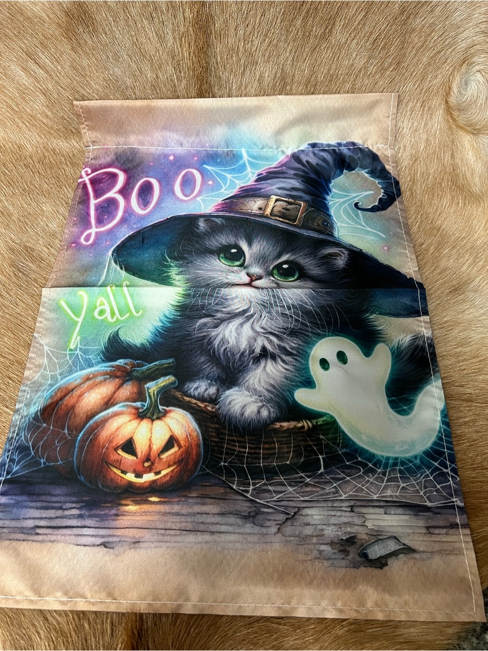 Halloween Cat Garden Flag - Black & Multicolor Cute Witch Kitten